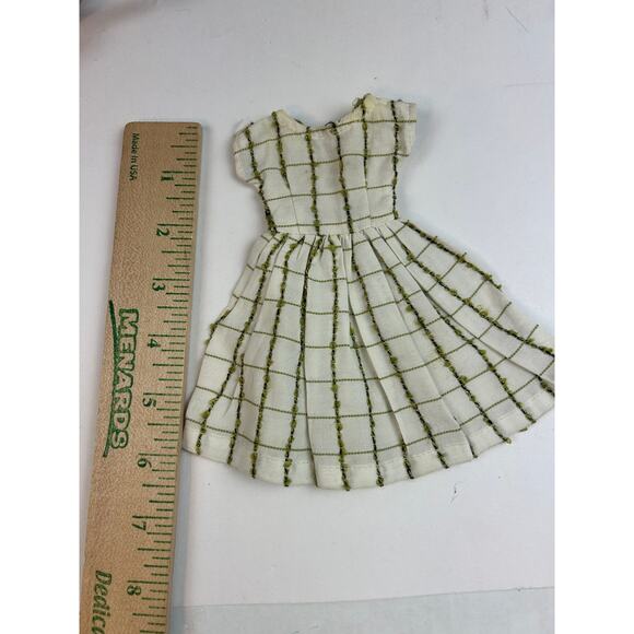 1960s Barbie clone white green check day dress, cap sleeves, 2-snap back vtg - Picture 1 of 3